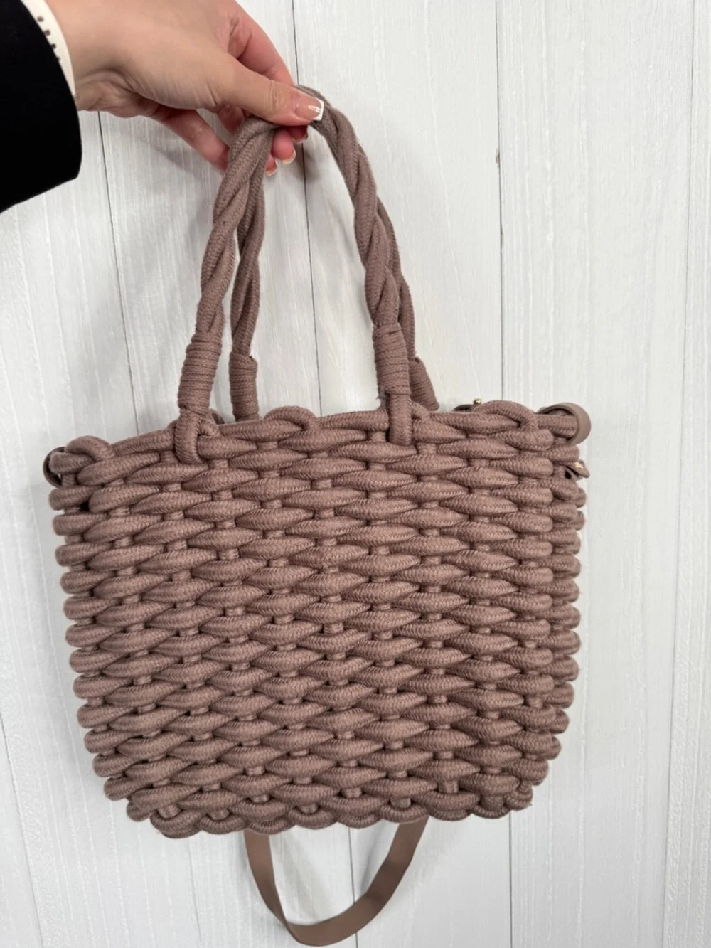 Zara Braided Rope Tote Bag in Taupe